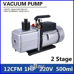 220V 2-Stage 12CFM Rotary Vane Vacuum Pump 1HP for Air Conditioning Refrigerator