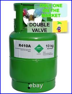 R410a Refrigerant Gas 10kg Virgin Refillable Cylinders DOUBLE VALVE 1/4