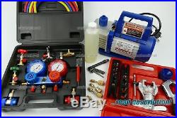 Refrigerant Vacuum Pump + Gauge manifold Set Kit R410a R134a R22 R404a